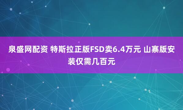 泉盛网配资 特斯拉正版FSD卖6.4万元 山寨版安装仅需几百元