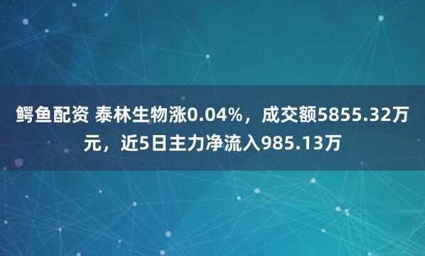 鳄鱼配资 泰林生物涨0.04%，成交额5855.32万元，近5日主力净流入985.13万